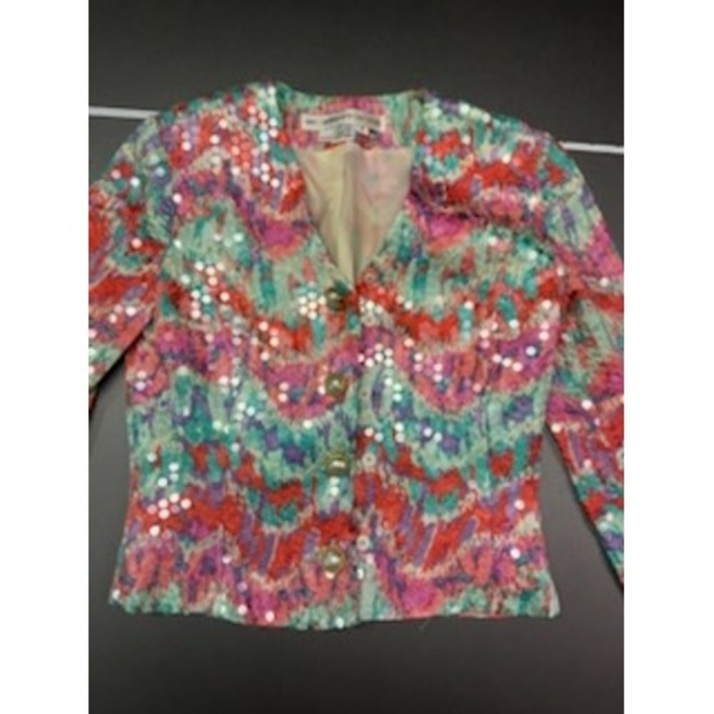Anne Crimmins for Umi Collections Silk Sequin Abstract Blazer Jacket Petite 8